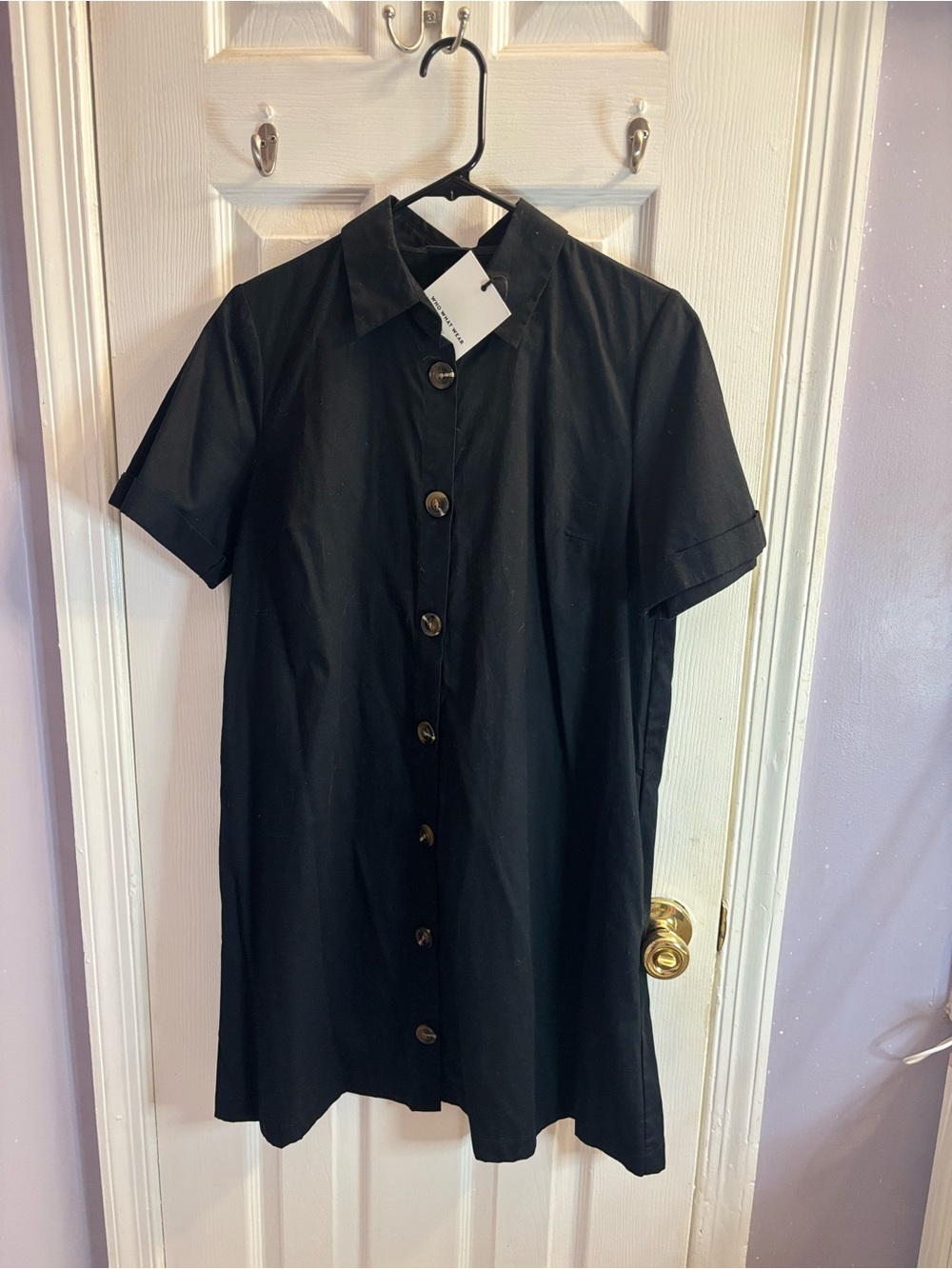 Who What Wear Black Short-Sleeve Button-Down Shirt Dress
